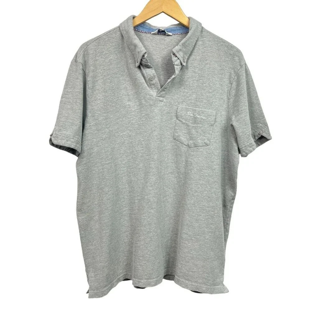 Ben Sherman Polo Shirt Mens Size XL Gray Casual Short Sleeve Adult